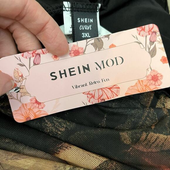 Shein Rococo Art Print Mesh Slip Dress 3XL Midi Straight Fit Bodycon French - Picture 8 of 8